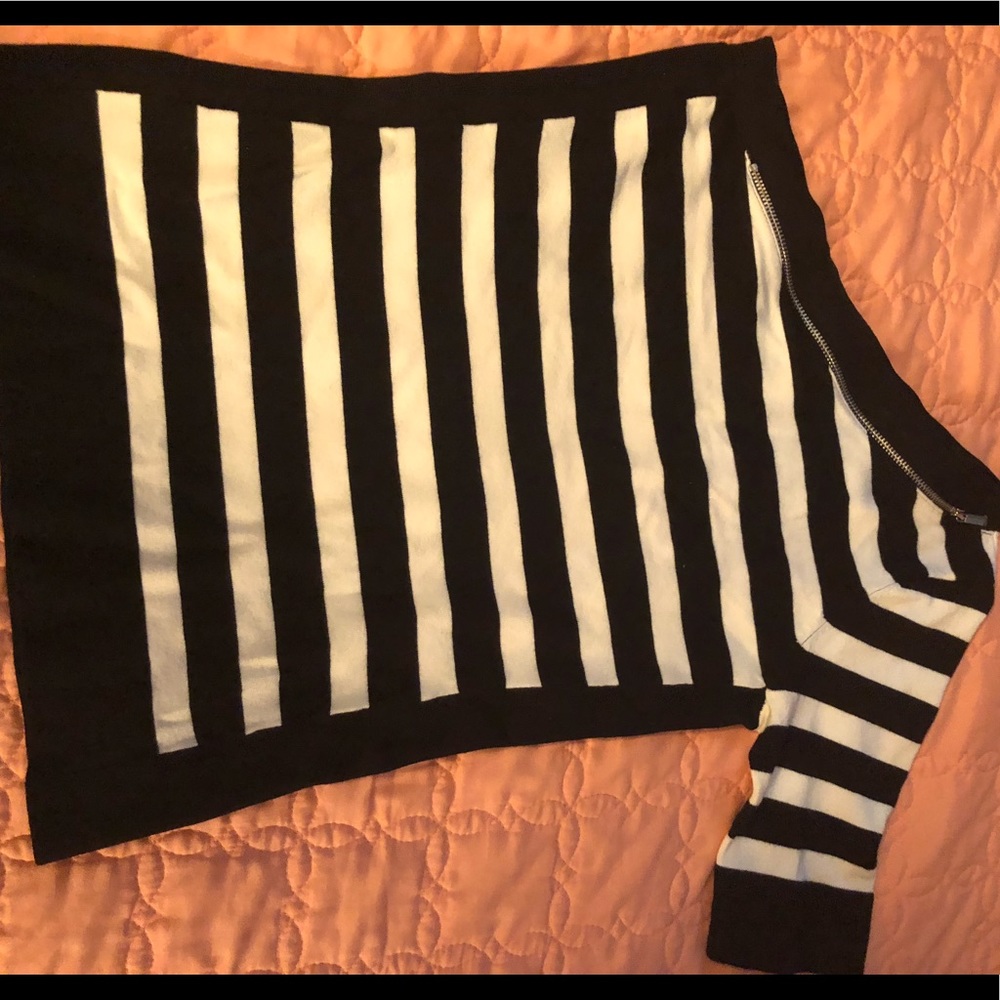 Black and White Striped One Shoulder Shirt